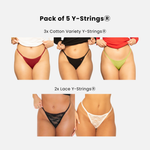 EXCLUSIVE Y-String® Lover Variety Pack: 3 Breathe-Soft Cotton Y-Strings® + 2 Stretch Lace Y-Strings®