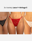 The Lace Pack: 3 Stretch Lace Y-Strings® (With Cotton Gusset) - SPICY WEAR