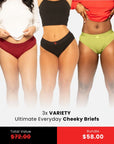 EXCLUSIVE Ultimate Everyday Cotton Cheeky Briefs (With Pad Holder and Pocket) Variety 3 Pack