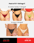 EXCLUSIVE Y-String® Lover Variety Pack: 3 Breathe-Soft Cotton Y-Strings® + 2 Stretch Lace Y-Strings®
