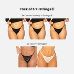 EXCLUSIVE Y-String® Lover Classic Pack: 3 Breathe-Soft Cotton Y-Strings® + 2 Stretch Lace Y-Strings®