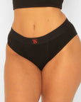 Black underwear with a logo on a white background
