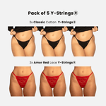 EXCLUSIVE Y - String® Lover Classic Pack: 3 Breathe - Soft Cotton Y - Strings® + 3 Stretch Lace Y - Strings® - SPICY WEAR