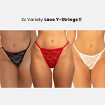 The Lace Pack: 3 Stretch Lace Y - Strings® (With Cotton Gusset) - SPICY WEAR
